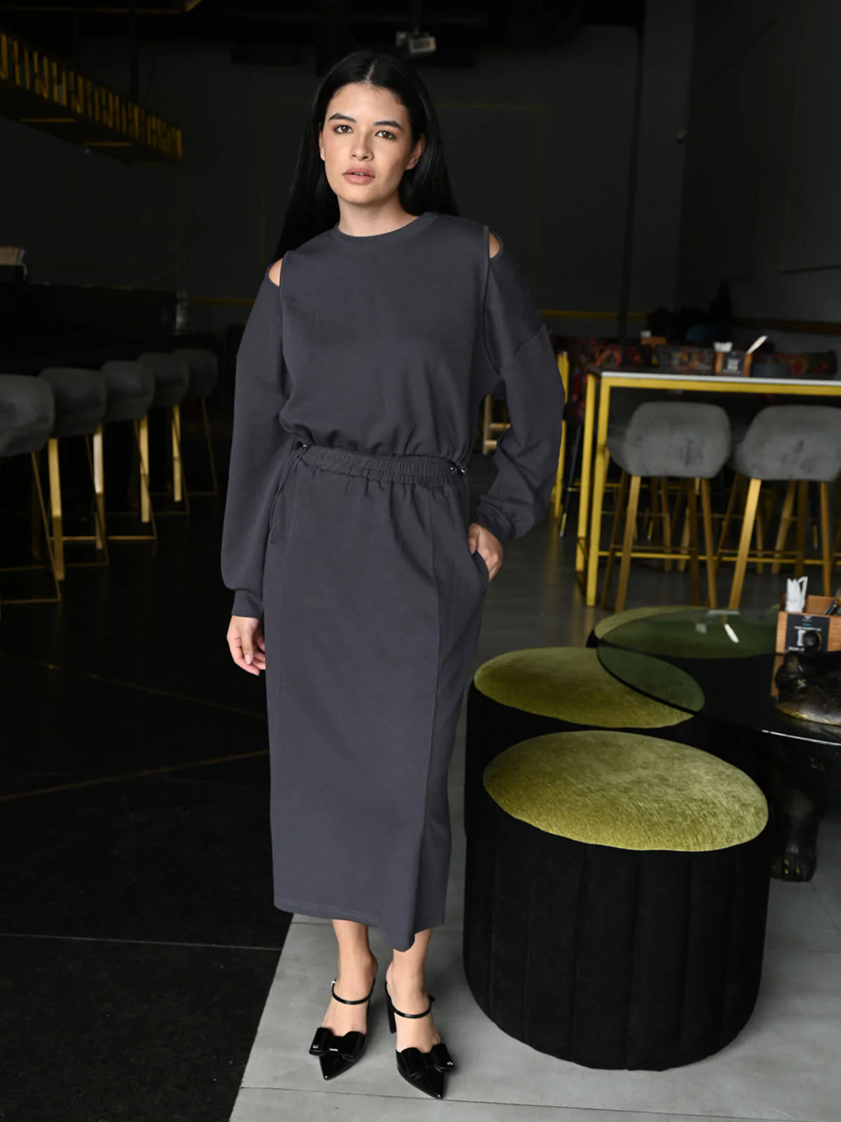 Odette Grey Jersey Solid Co-Ord Set For Women